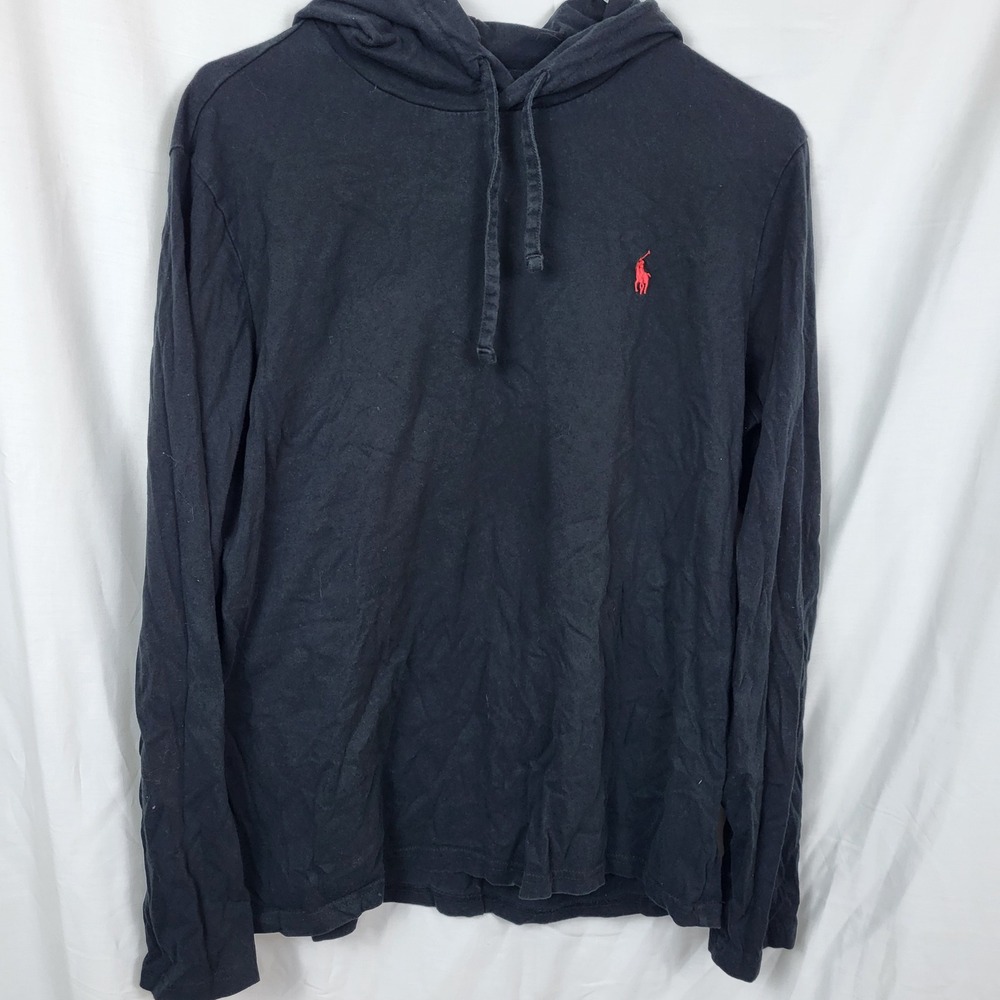 Polo Ralph Lauren Mens Navy Blue Long Sleeve Hooded T-Shirt Red Pony Size M